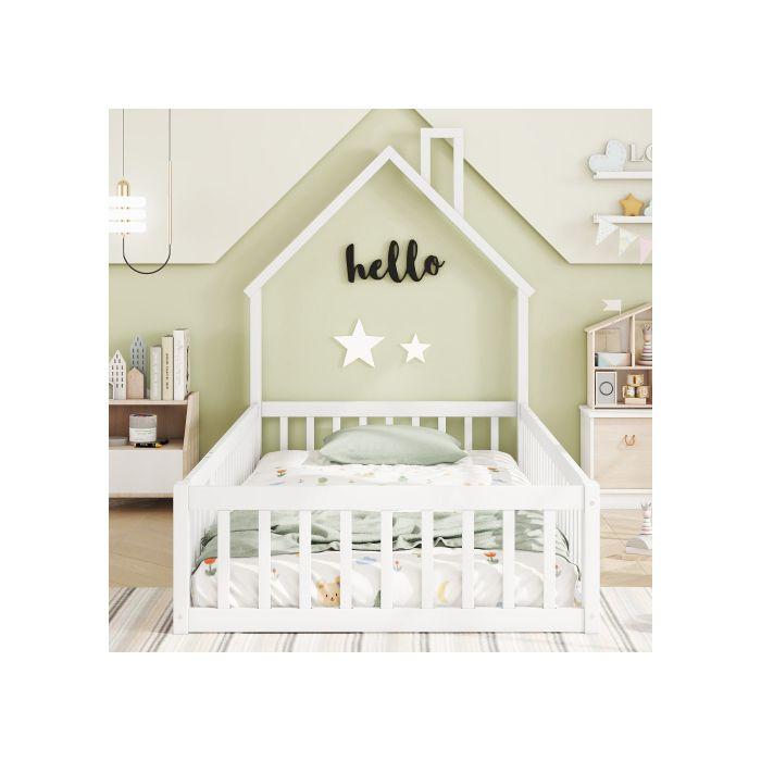 Home Lit, 90 x 200 cm, Lit à lattes (sans matelas), Pin, Minimaliste, Blanc