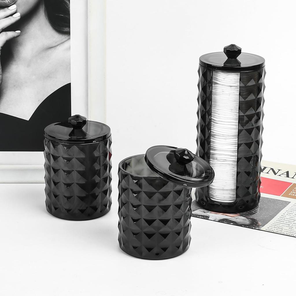 3Pcs Qtips Holder Bathroom Container Organizer Cotton Ball Swabs Dispenser Clear Apothecary Jar Set for Storage Box