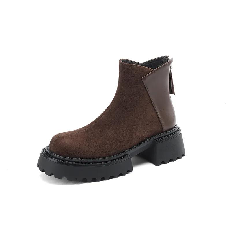 Fashion Luxury Faux Suede Ankle Boots Women 2025 Autumn Winter Chunky Heel Platform Boots Back Zipper Design Chelsea Boots for Women