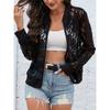Women's Casual Jacket - Stretchy Polyester-Spandex Blend, Semi-Sheer Blue Lightweight,