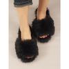 Women's Plush Winter Slippers, Solid Colour Open Toe Soft Bottom Flat Shoes, Comfortable Warm Home Slippers
