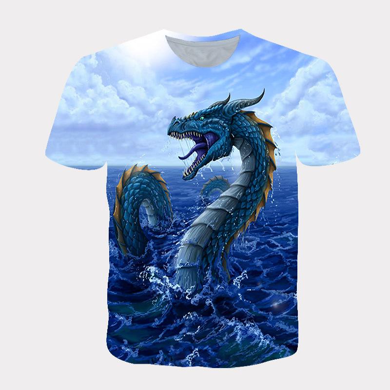 Летняя футболка с круглым вырезом, свободного кроя, из серии «Животные», с доминирующим узором дракона, 3D-принт, удобная, повседневная, мягкая, с коротким рукавом