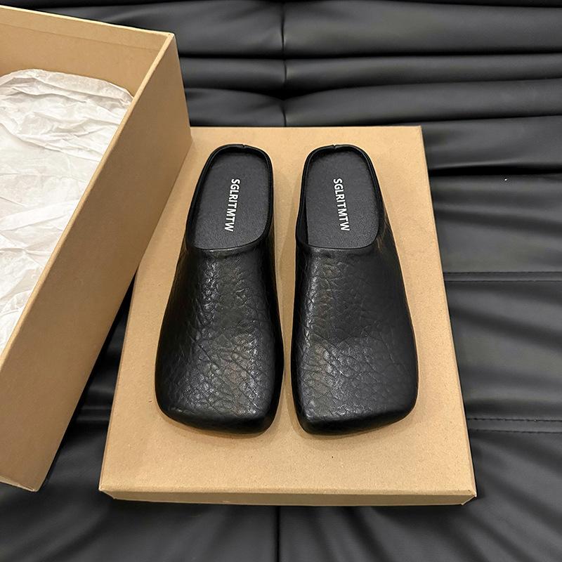 Мюли с квадратным носком, тапочки, женская обувь 2024 года, женские мокасины с плоской подошвой, повседневные, мягкие, однотонные, полуслайды Baotou