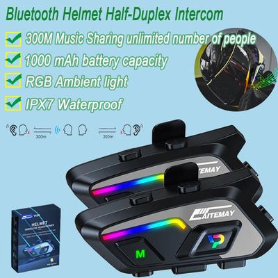 Мотоциклетный шлем Bluetooth Интерком Гарнитура IPX6 Водонепроницаемый Полудуплексный Интерком Расстояние 300М Обмен музыкой с Подсветкой
