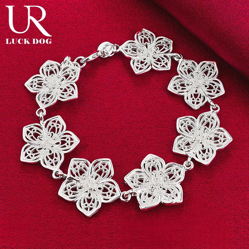 925 Sterling Silver Seven Flower Bracelet Fashion Jewelry
