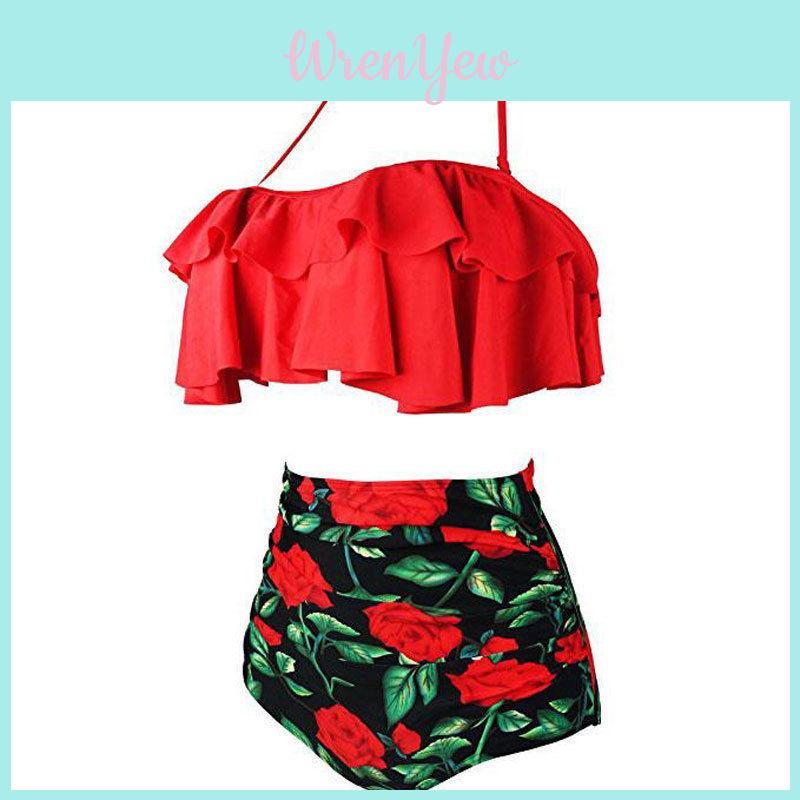 Women Floral High Waisted Bikini Set Stylish Swimwear Padded Plus Size Bathing Suit