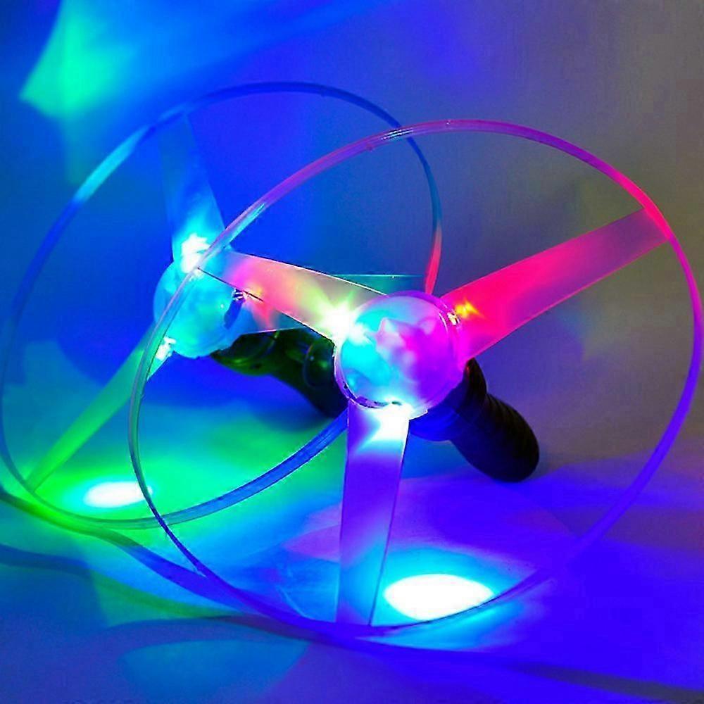 3Pcs LED Lighting Flying Disc Propeller Helicopter Toys Pull String Flying Saucers UFO Spinning Top Fun Game Kids Outdoor Toy