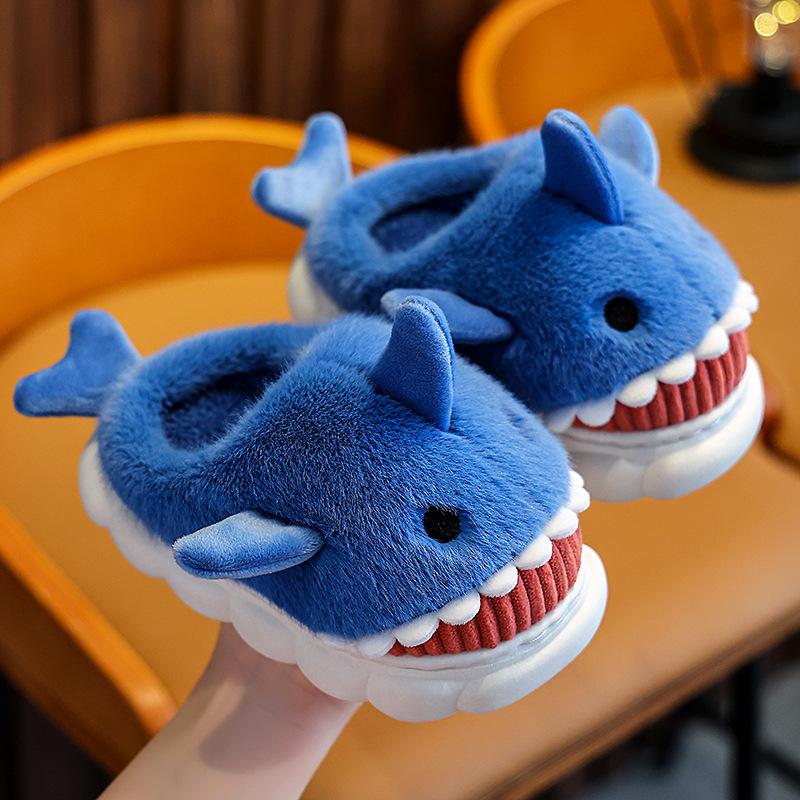 Children's Cotton Slippers Boys and Girls Cute Cartoon Shark Slippers Autumn and Winter Home Indoor Baby Thick Bottom Slippers