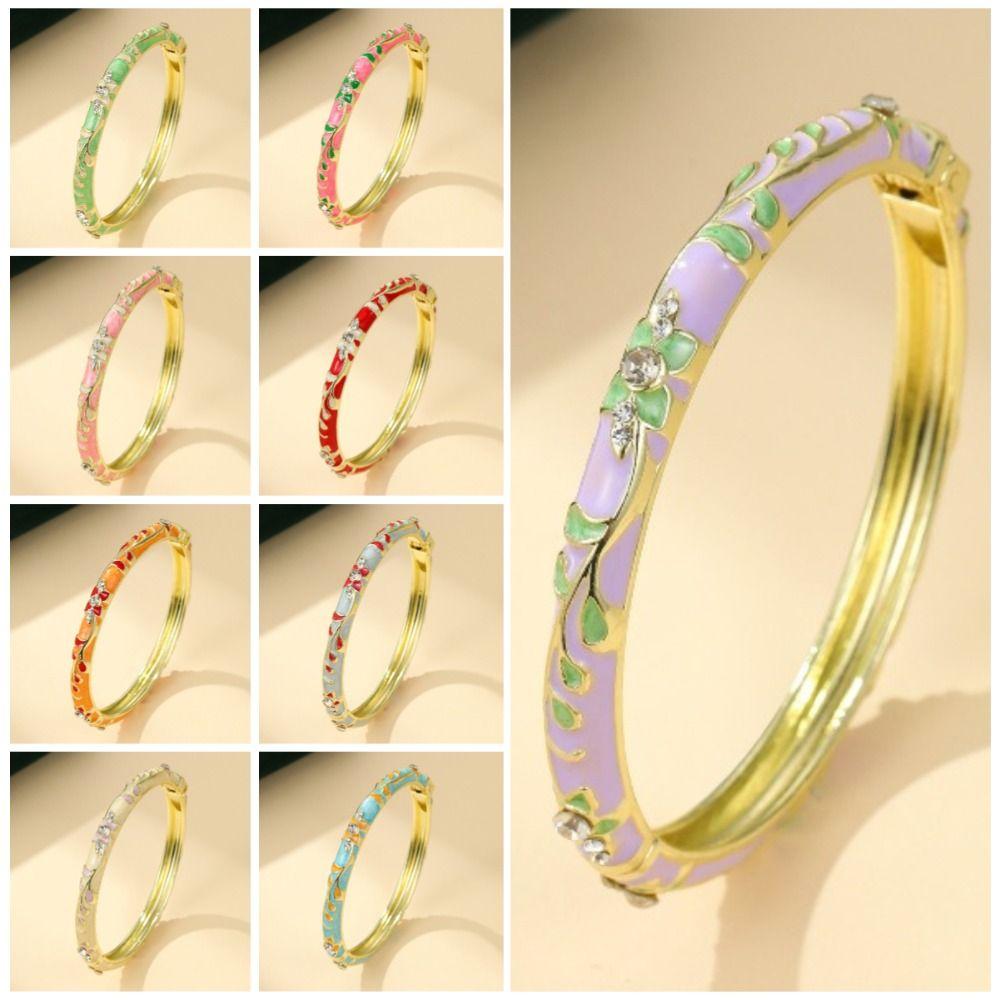 Elegant Enamel Flower Bangle Colorful Enamel Women's Floral Bracelet Bride