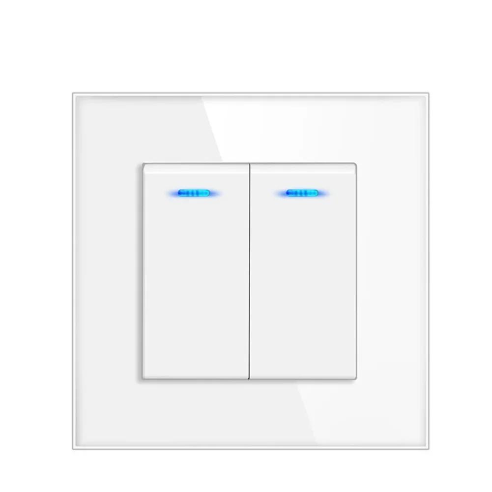 Настенный выключатель с открытым двойным управлением, панель из закаленного стекла типа 82, скрытый настенный двухпозиционный двойной выключатель, электропитание