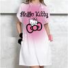 Женское Повседневное Платье-футболка с коротким рукавом Винтажный принт Hello Kitty Свободное Мини-платье Элегантное Простое Мини-платье Streetwear Сарафан
