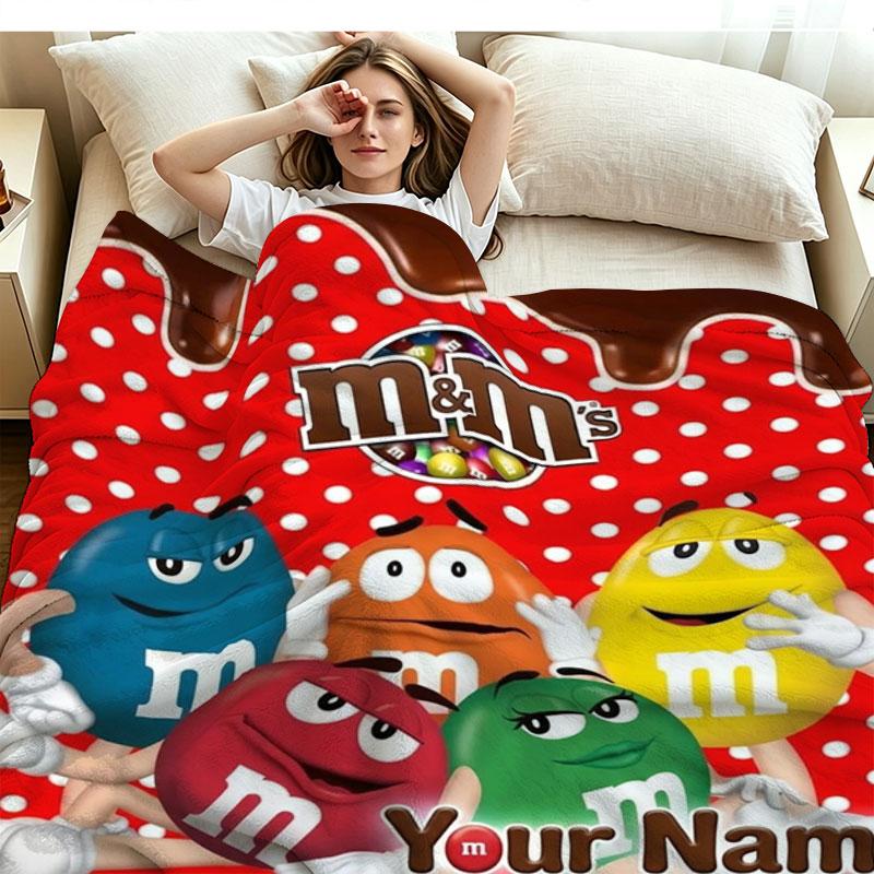 1PC M&M's Custom Name Patterned Flannel Blanket Suitable For All Seasons for Home Decor Warmth and Comfort Gifts Holiday Present