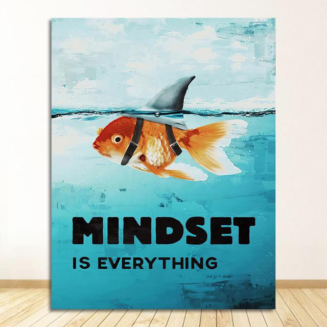 Home Decor Mindset Is Everything Shark Fish Pictures Motivational Nordic Poster For Living Room Wall Art Canvas Painting Printed