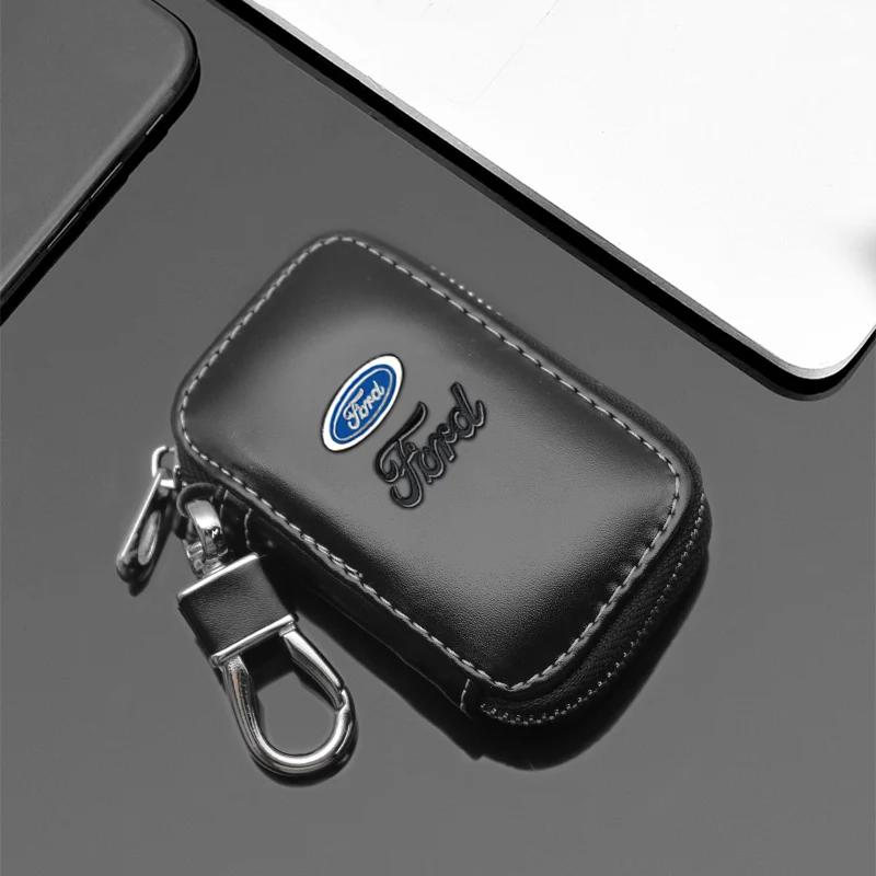 KLKQ1 Leather Key Wallet Car Key Bag Multi Function Key Case Accessories For Ford Focus Mk2 Mk3 Mk4 Fiesta Ranger Mondeo S-MAX Kuga R9