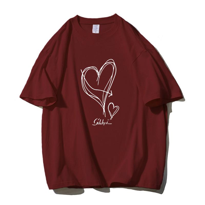 Shellsuning Kawaii футболки с принтом в виде сердца женские летние простые свободные футболки с круглым вырезом повседневные хлопковые женские топы на мягкой основе