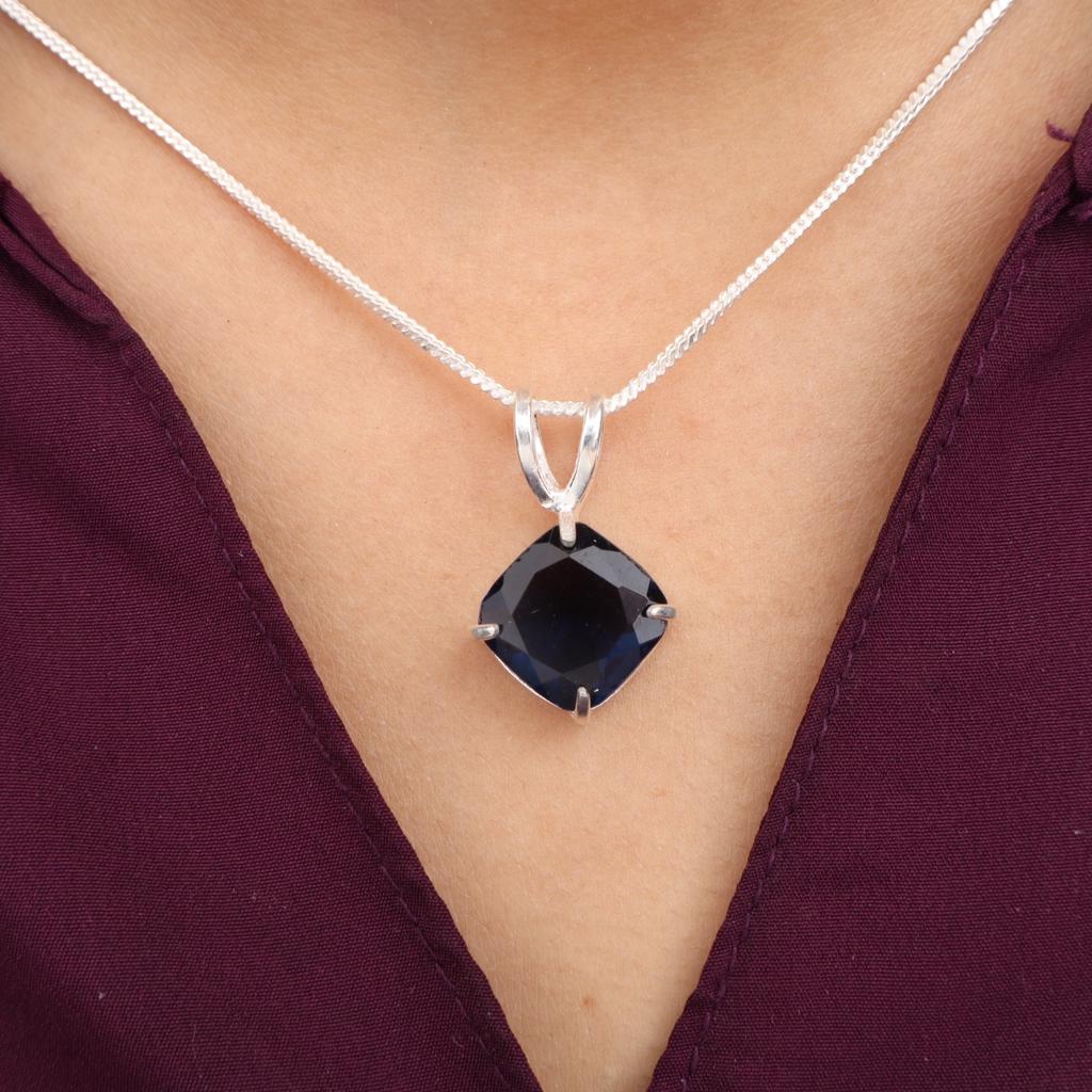 Лондонский голубой топаз Драгоценный камень 925 Стерлинговое серебро Ювелирные изделия Ручной работы Подвеска 0,93'' PP-62-12