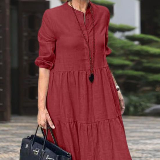 Летнее платье макси с воротником трапециевидной формы, плиссированными цветными рюшами, длинными рукавами, чистая свободная стойка, пэчворк, ПР, для поездок на работу