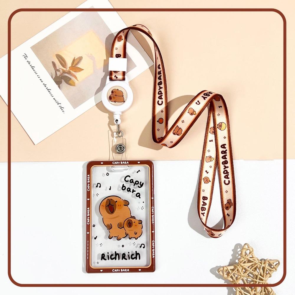 Kawaii Cartoon Capybara Photocard Holder with Lanyard Keychain Photo Protector Case Transparent Card Cover Photo Storage