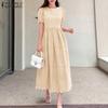 ZANZEA Women Summer Round Neck Short Sleeve Patchwork Embroidery Long Dress