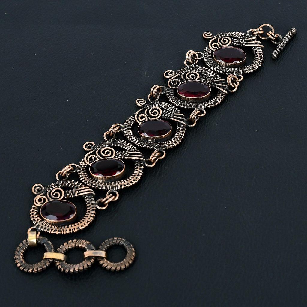 Garnet Gemstone Handmade Pure Copper Wire Wrapped Amazing Jewelry Bracelet
