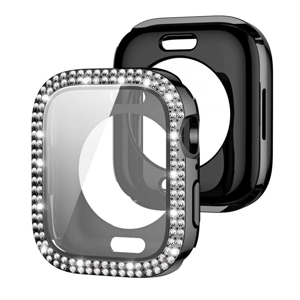 Сверкающий Чехол со стеклом для Apple Watch 44 45мм 41мм 40 42мм 44мм Алмазный бампер+Защитное стекло для Серии 11 10 9 8 7 5 6 SE