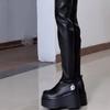 Женские сапоги выше колена на высоком каблуке, осенне-зимние, новые, на платформе, из искусственной кожи, высокие сапоги, женские, с пряжкой, черные, длинные, Botas