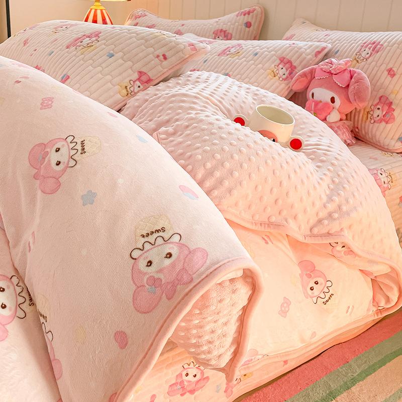 Thickened Milk Fleece Bed Cover Four-Piece Warm Bean Fleece Quilt Cover Coral Fleece Bedding Fleece