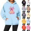 Women's Casual Fashion Solid Color Rugby Print Long Sleeve Hooded Sweatshirt Top