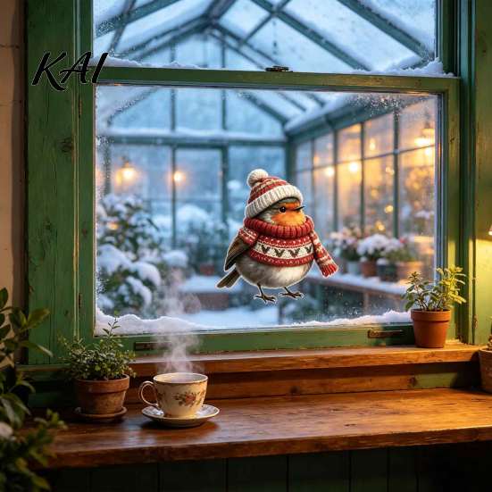 Creative Holiday Interior Decor Christmas Window Static Sticker, Decorative Reusable Redbreast Decal, PVC Festive Xmas Party Glass Art Cling for Home