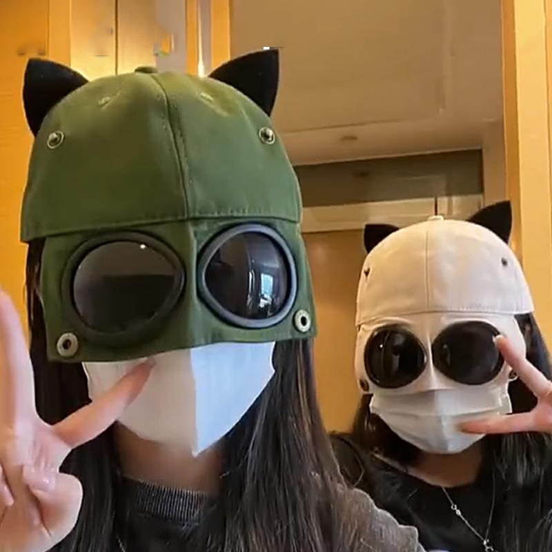 Женщина с кошачьими ушками, очки-авиаторы, бейсболка, красивые солнцезащитные очки, шапка с утиным языком