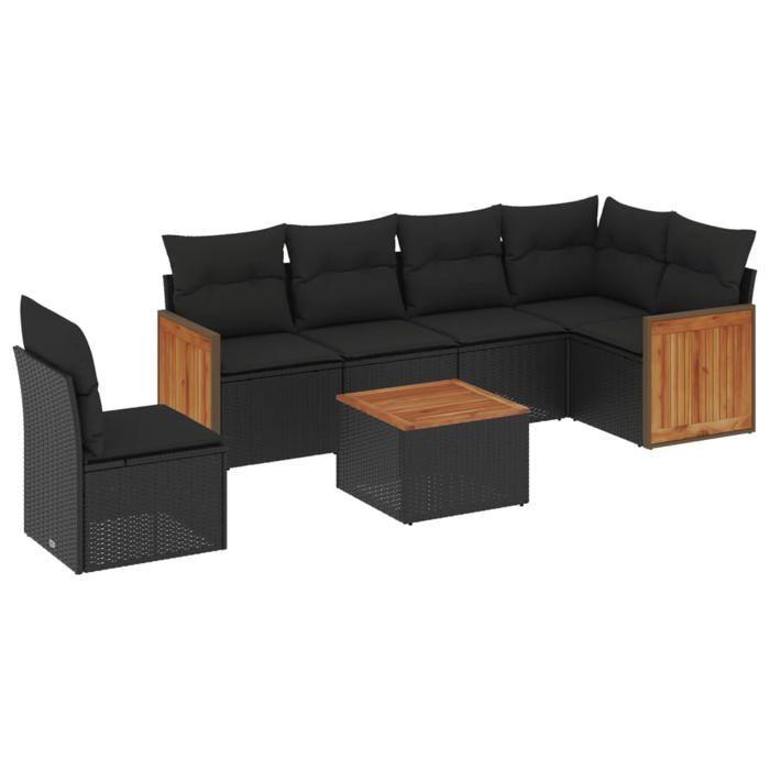 VidaXL Salon de Jardin avec Coussins 7 pcs, Canapés de Terrasse, Ensemble de Meubles de Patio, Mobilier d'Extérieur, Noir 3227700
