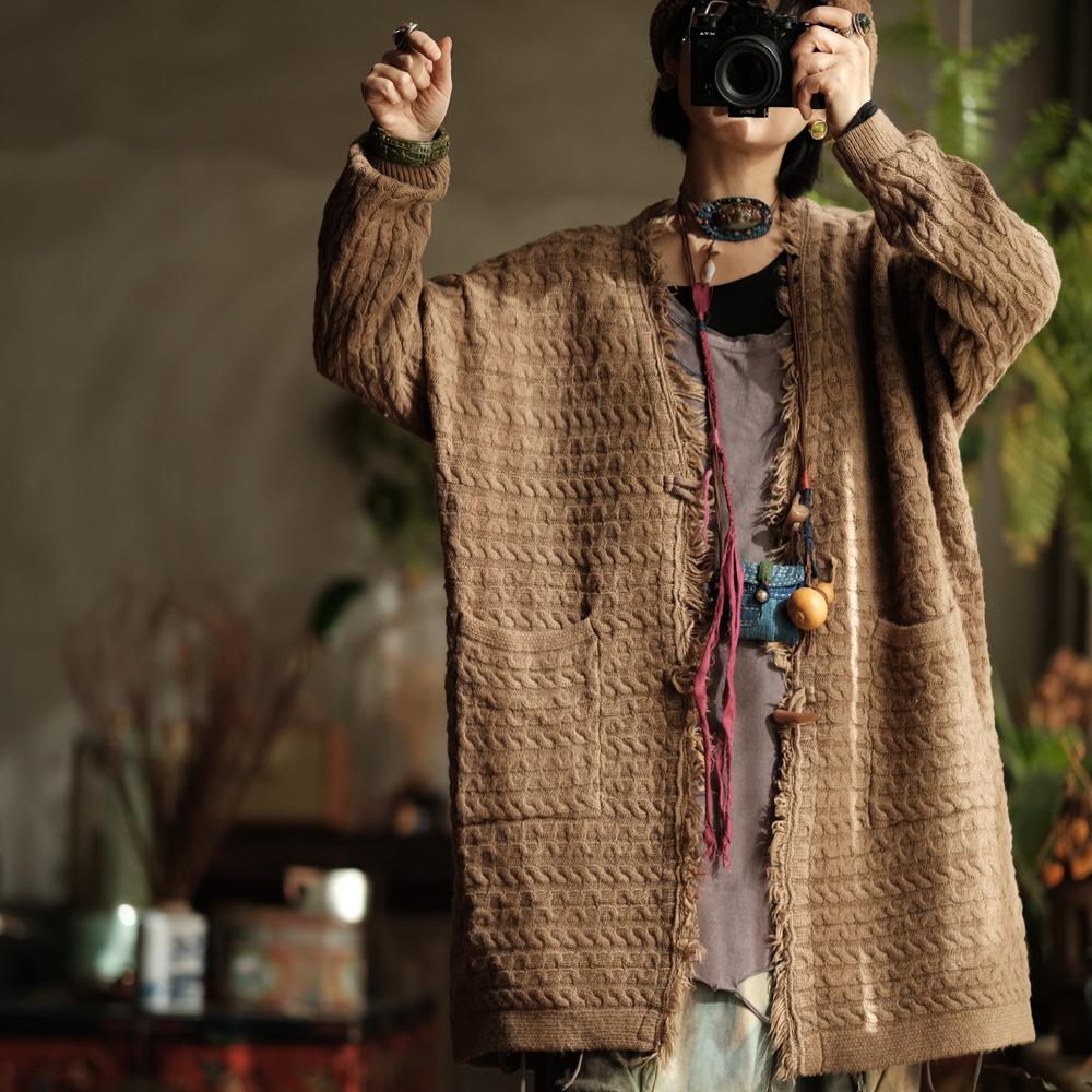 Johnature Женские винтажные красные кофейные пальто с V-образным вырезом и длинными рукавами, вязаные на пуговицах, с карманами, весенние пальто из смеси шерсти