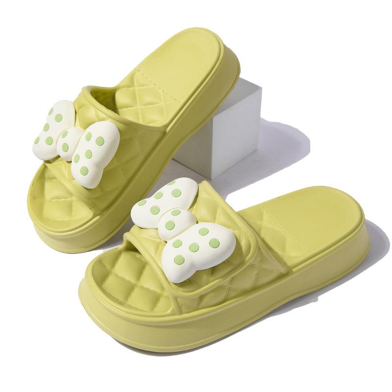 Модные летние женские тапочки на платформе с бантом, симпатичные домашние, для ванной, нескользящие, для сада, повседневные пляжные сандалии на плоской подошве из ЭВА