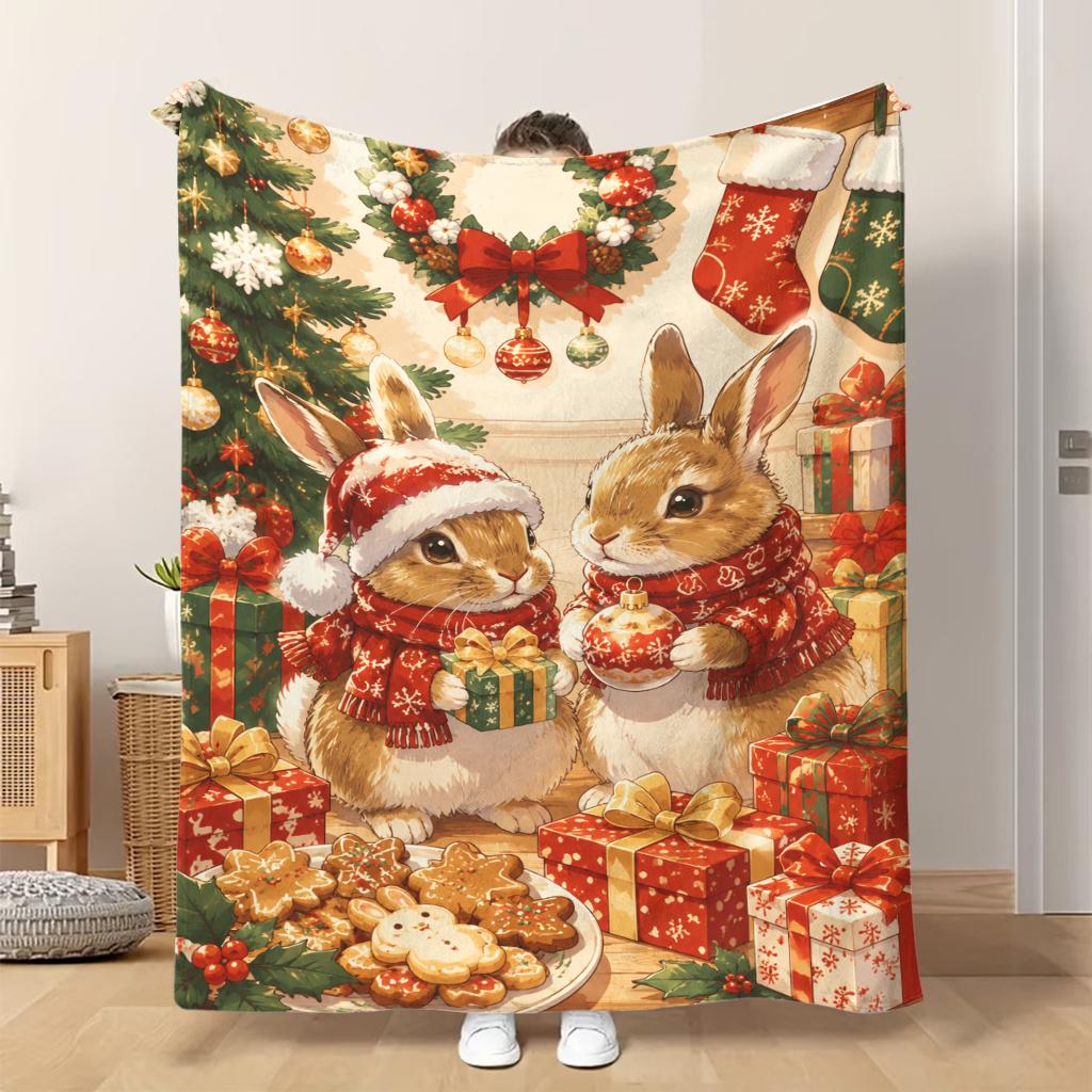1pc Flannel Blanket Christmas Animals with Gifts This Shawl/Blanket/Nap Blanket/Sofa Blanket Is Soft Comfortable And Warm Suitable