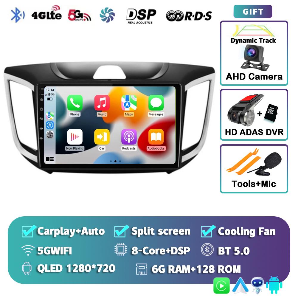 Автомагнитола с Android 14 и CarPlay для Hyundai Creta ix25 2015-2019, навигация GPS, мультимедиа, видеоплеер, 2DIN головное устройство, стерео