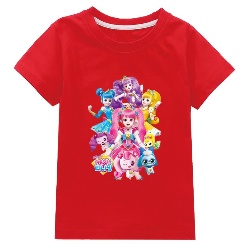 Детский костюм Мультяшный Кэтче Тини пинг Летняя быстрая мода Одежда для маленьких девочек с коротким рукавом Верхняя одежда Футболка для мальчиков Детские топы