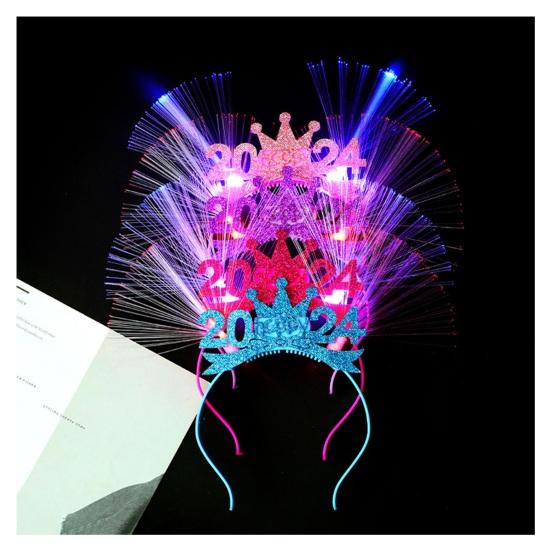2024 Новогодняя вечеринка, повязка для волос с блестящими блестками, светодиодная эластичная противоскользящая светящаяся лента для декора с бантом, легкая повязка для волос, реквизит для фотосессии, подарок, аксессуары для волос