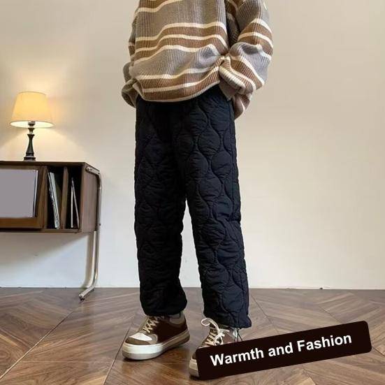 Мужские зимние брюки, утолщенные стеганые брюки с подкладкой из овечьей шерсти и флисом, ветрозащитные брюки прямого кроя с застежкой на шнурке для повседневной носки