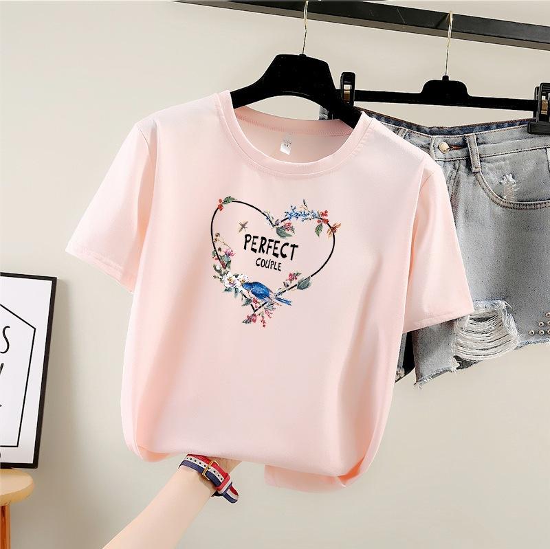 Лето 2025 г. Новая женская футболка с короткими рукавами и круглым вырезом с принтом