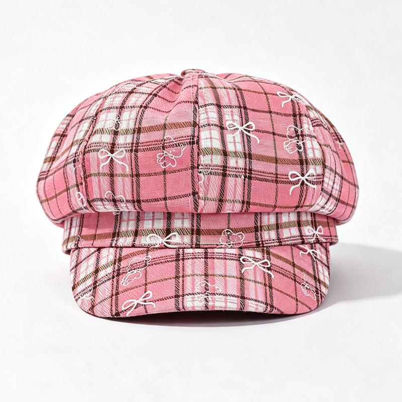 Women S Plaid Sweet Cute Versatile Octagonal Hat For Autumn Winter
