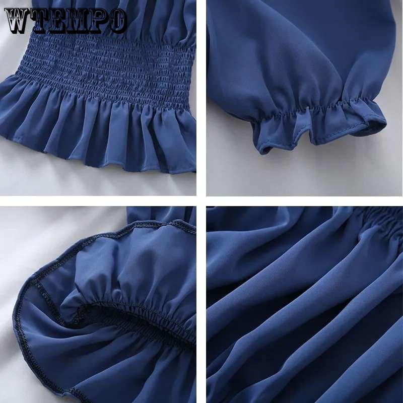 WTEMPO Летние шифоновые рубашки с короткими рукавами и пышными рукавами, женские тонкие белые рубашки, женские тонкие топы с квадратным воротником, уличная одежда