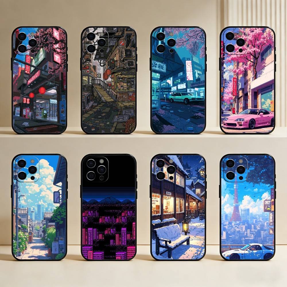 Эпоха Сёва в Японии Чехол для телефона для iPhone17,16,15,14,13,12 Plus,Max Мягкий Силиконовый Черный Чехол