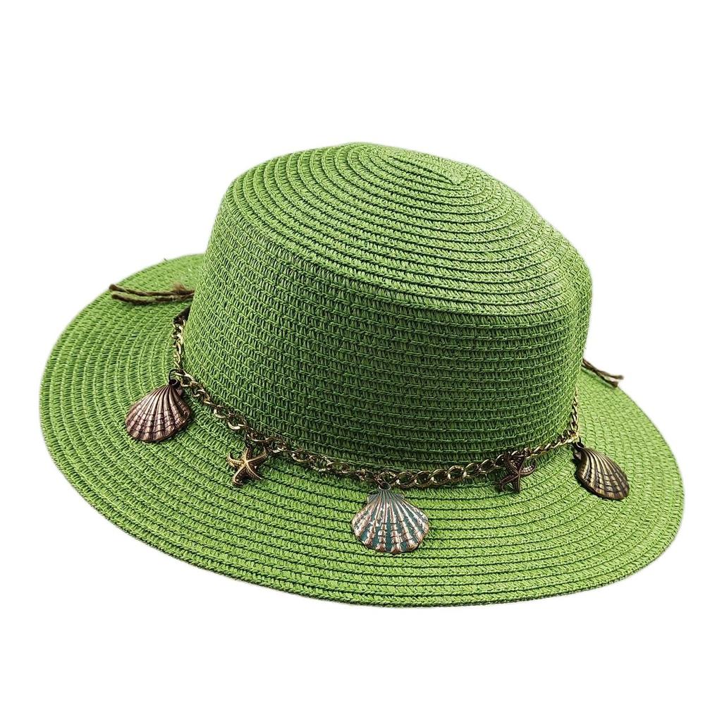 Flat Top Straw Hat Belt Accessories Leisure Summer Sunscreen Hat Women's Fashionable Beach Boater Hat Gifts 2023
