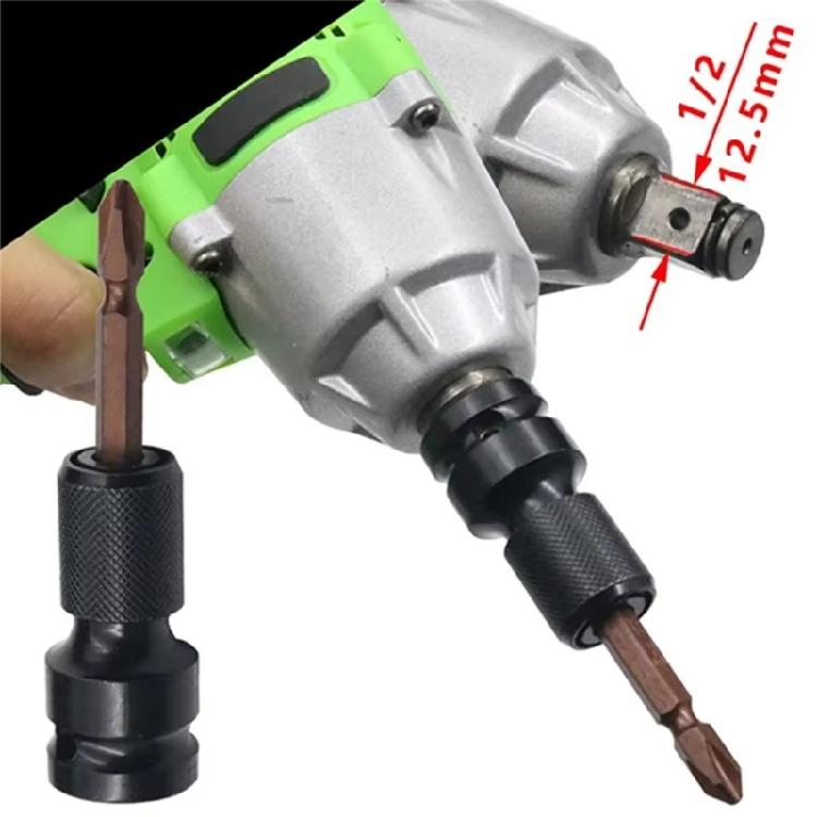Impact Wrench Adapter 1/2Inch Square Drive to 1/4Inch Hex Socket Converter Attachment Quick Changing Drill Bit Holders