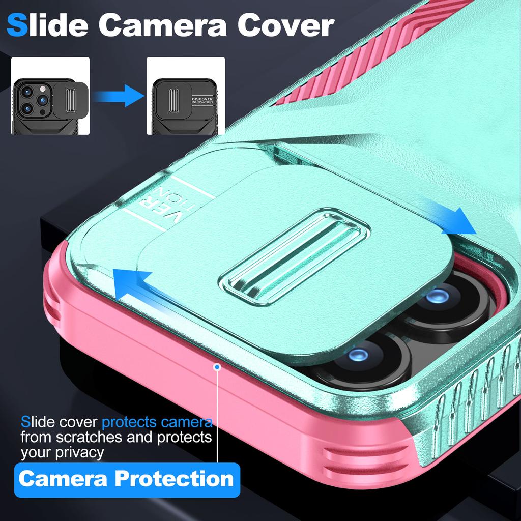 Чехол для iPhone 15 Pro, противоскользящий, из ПК+ТПУ, с выдвижной защитой камеры