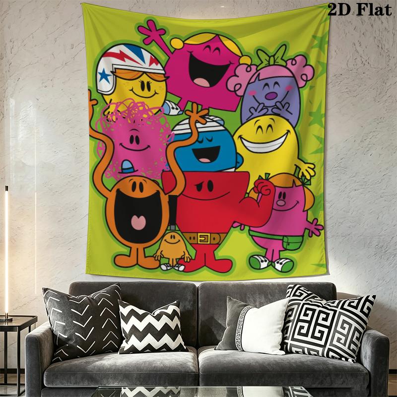 Mr. Men Little Miss Wall Tapestry Aesthetic Wall Hanging Printed Fabric Blanket Decorative Tapestries for Bedroom Living Room Home Decor