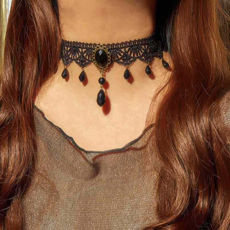 Gothic Black Lace Necklace For Women Girl Boho  Pearl Sexy Lace Choker Punk Dark Lolita Style Halloween Jewelry