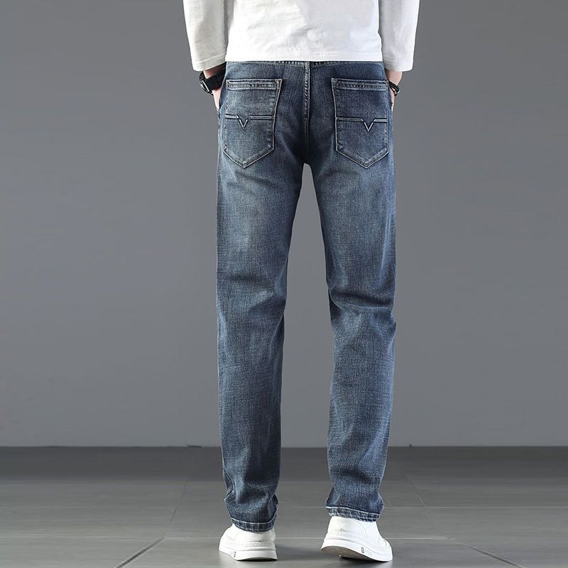 New Arrivals Jeans Men Quality Brand Business Casual Male Denim Pants Straight Slim Fit Dark Blue Men Plus Size