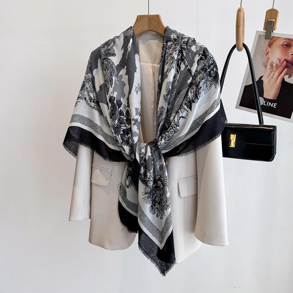 Новый весенне-летний стиль, хлопок и лен на ощупь, большой квадратный шарф, классический модный шелковый шарф для женщин, универсальный шарф-шаль с принтом
