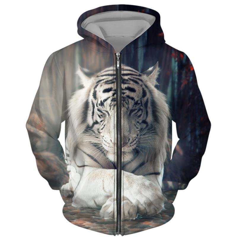 Spring Autumn Men's Zipper Hoodie Sweatshirts 3D Animal Lion Beast Printing Hooded Pullover Fashion Jacket Casual Sportswear